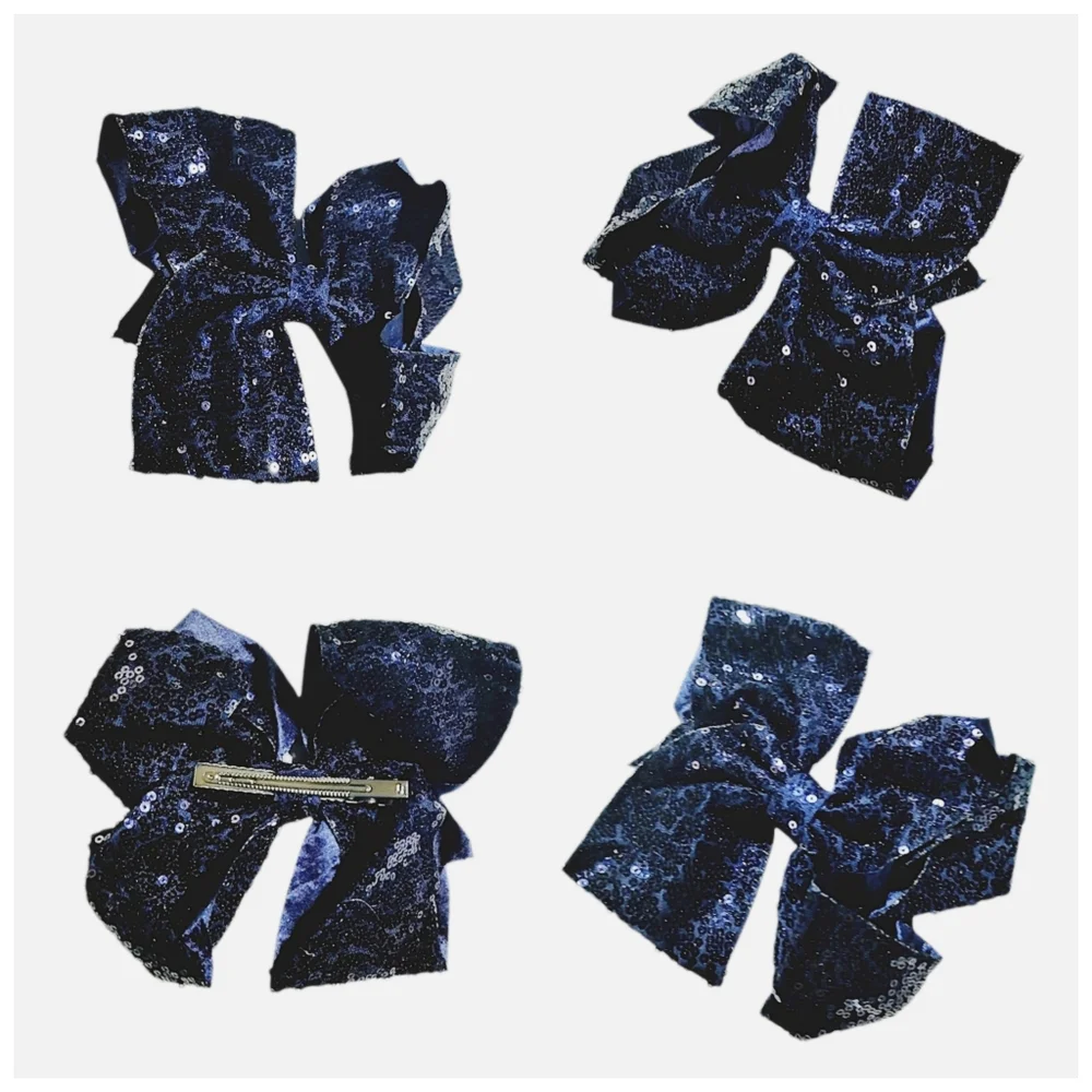 Sequin Hair Bow Barrette – Navy Fuchsia Red Black – 7